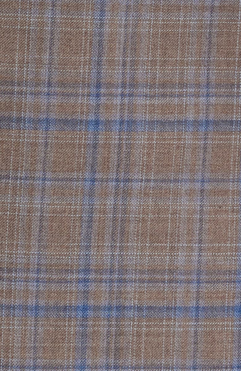 Canali Siena Regular Fit Brown & Blue Plaid Wool Sport Coat, Alternate, color, Light Brown