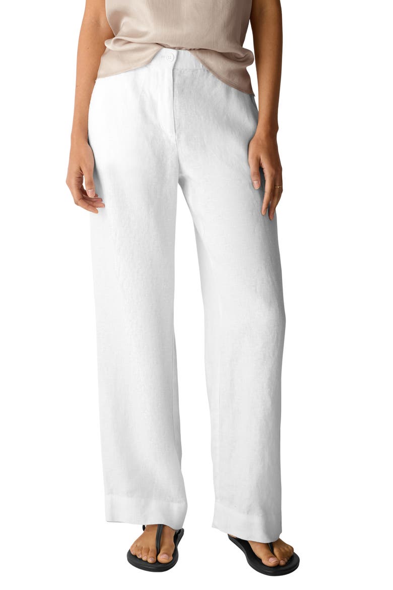 Straight Leg Linen Pants, Main, color, WHITE