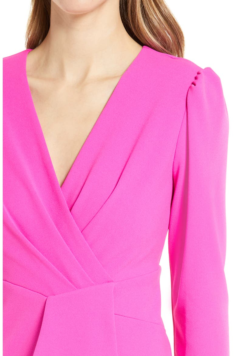 Cascade Ruffle Crepe Sheath Dress, Alternate, color, HOT PINK