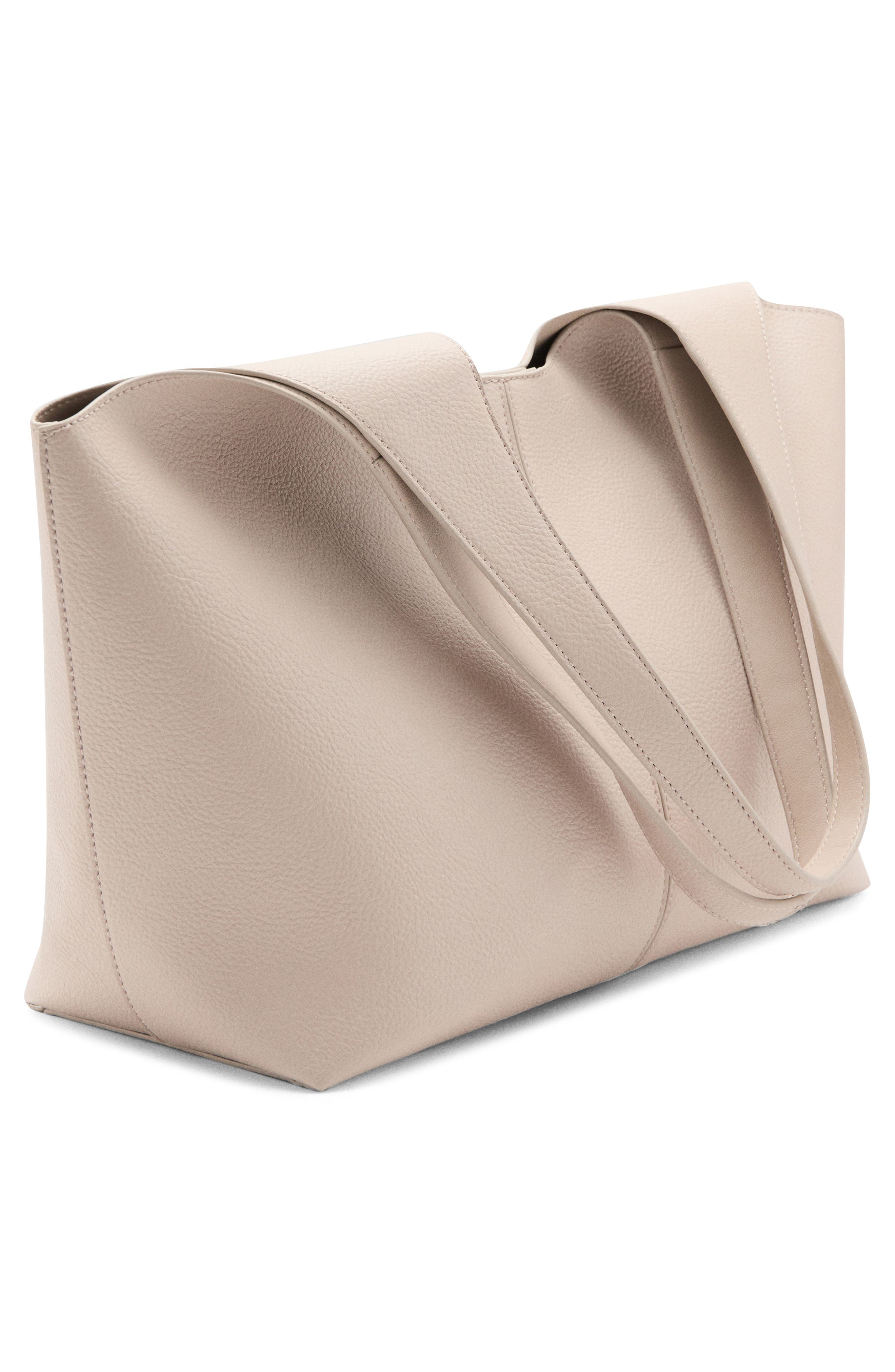 MANGO Large Faux Leather Shopper Tote, Alternate, color, Off White