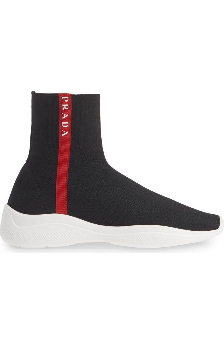 Prada Logo Band Sock Sneaker, Alternate, color,