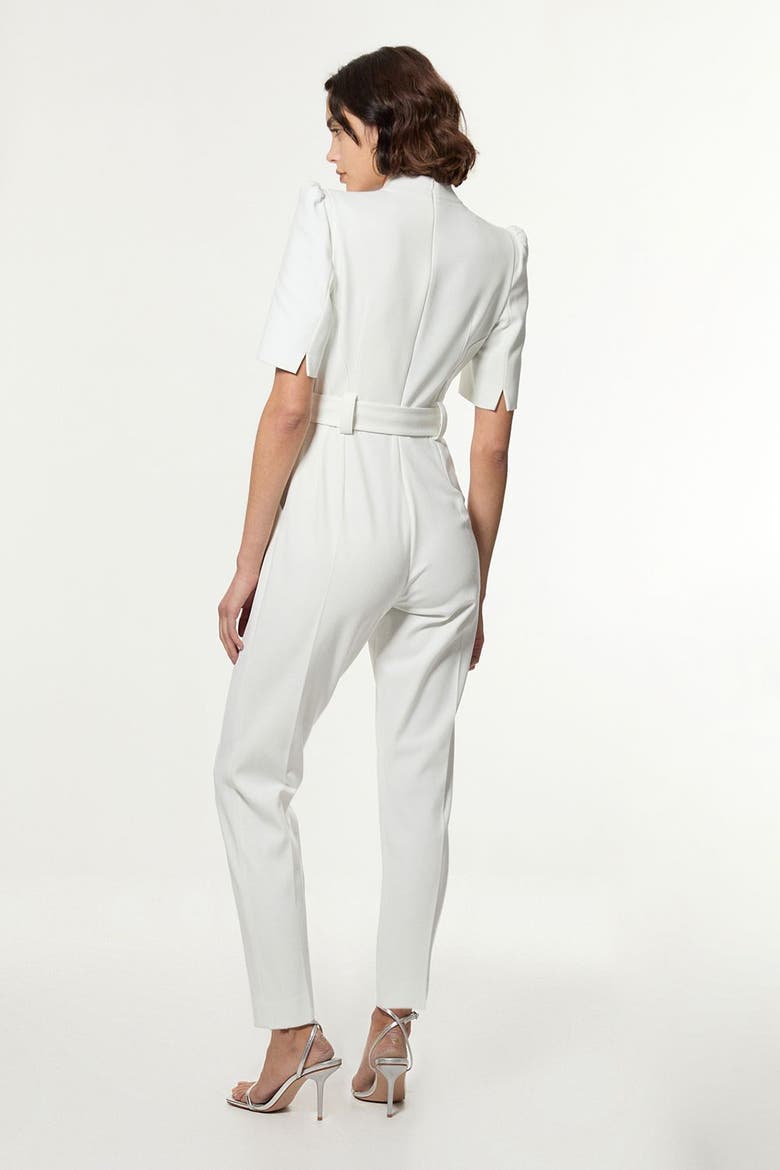 Petite Crepe Belted Jumpsuit, Alternate, color, Ivory