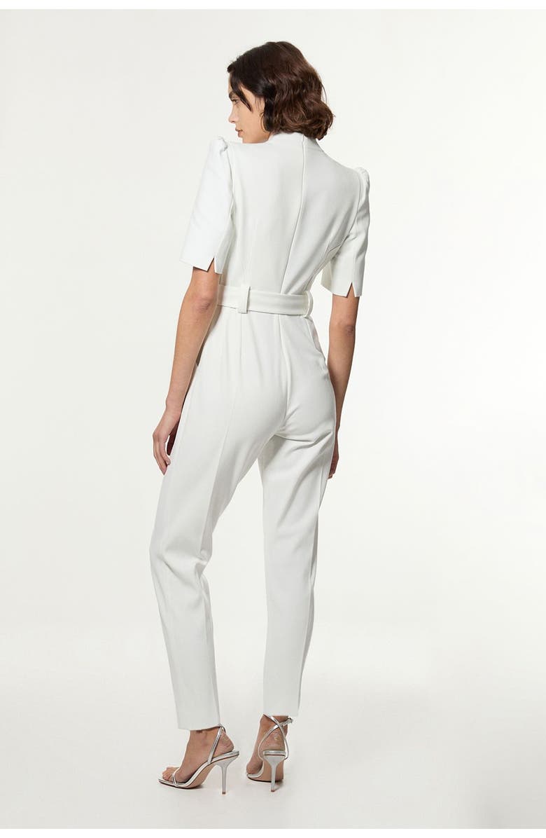 Karen Millen Petite Crepe Belted Jumpsuit, Alternate, color, Ivory