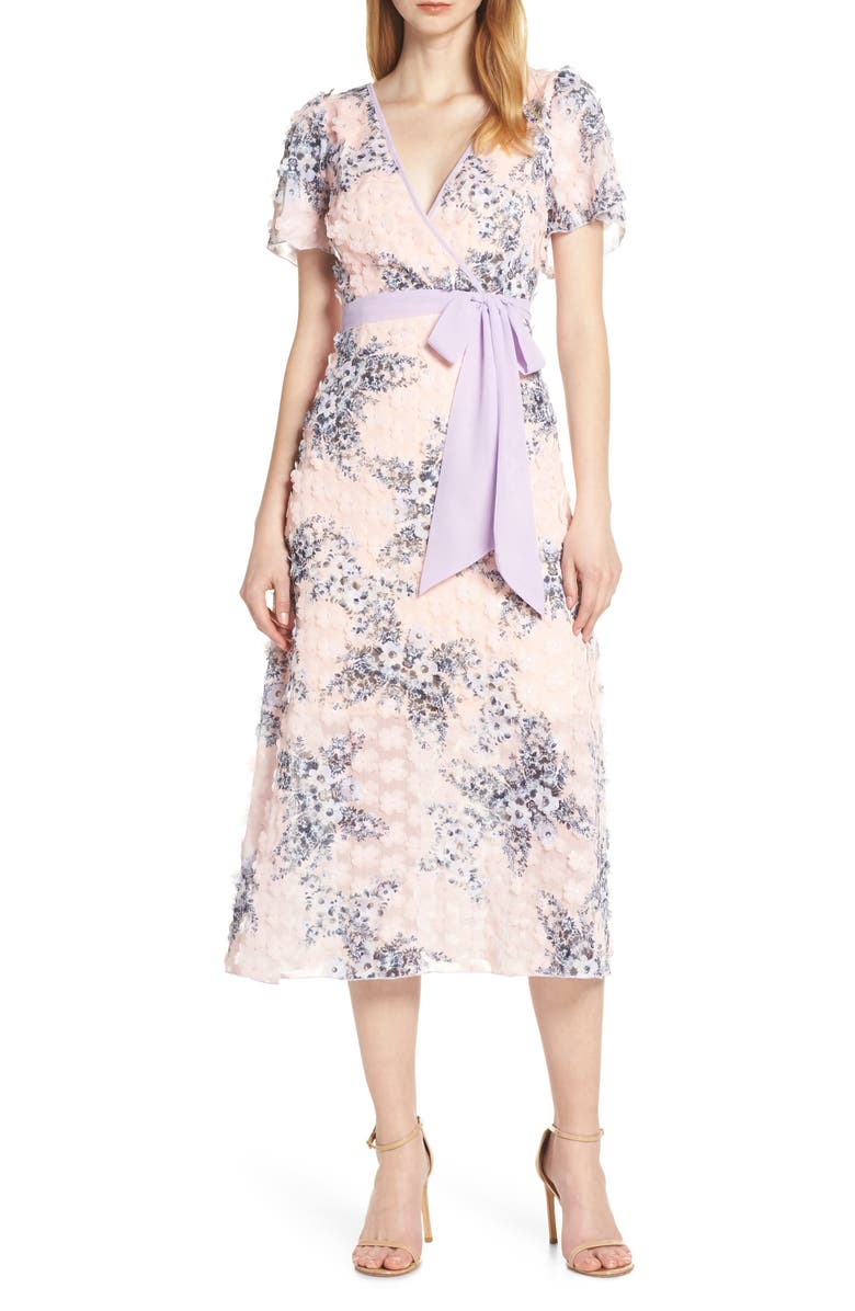 Foxiedox Naima 3D Floral Tea Length Dress, Main, color, 