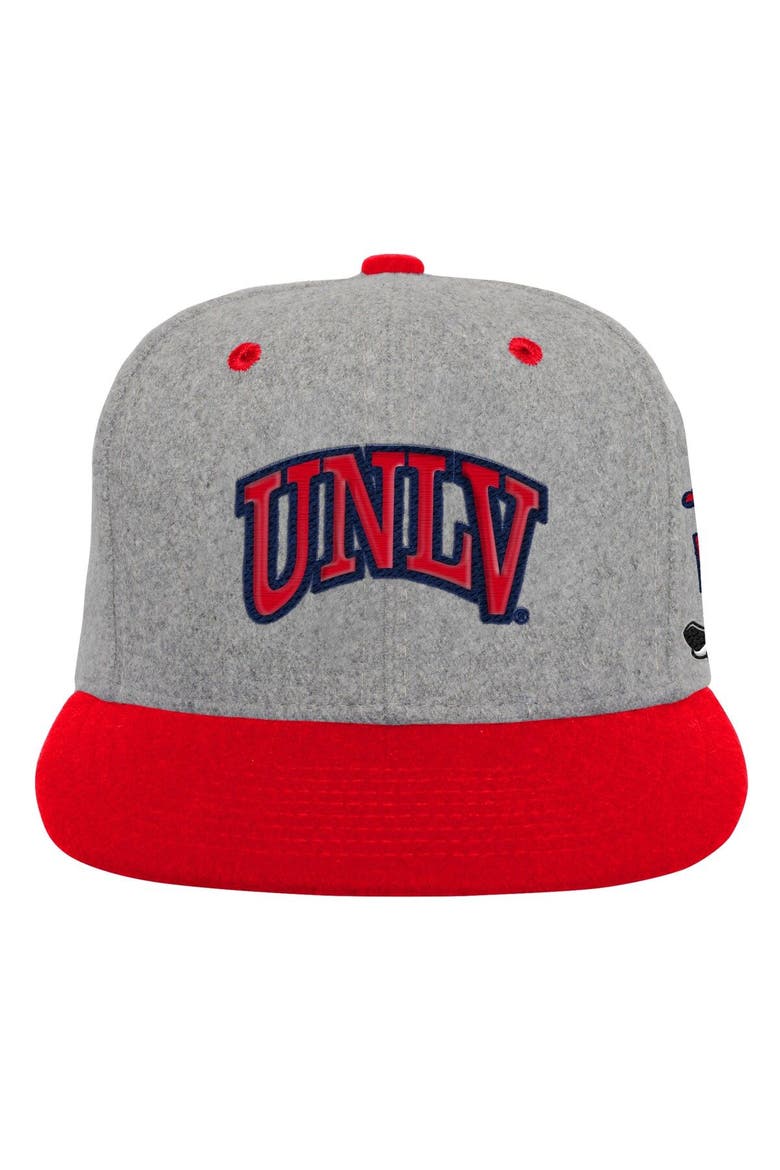 Youth Mitchell & Ness Heather Gray/Scarlet UNLV Rebels Melton Patch Snapback Hat, Alternate, color, Gray