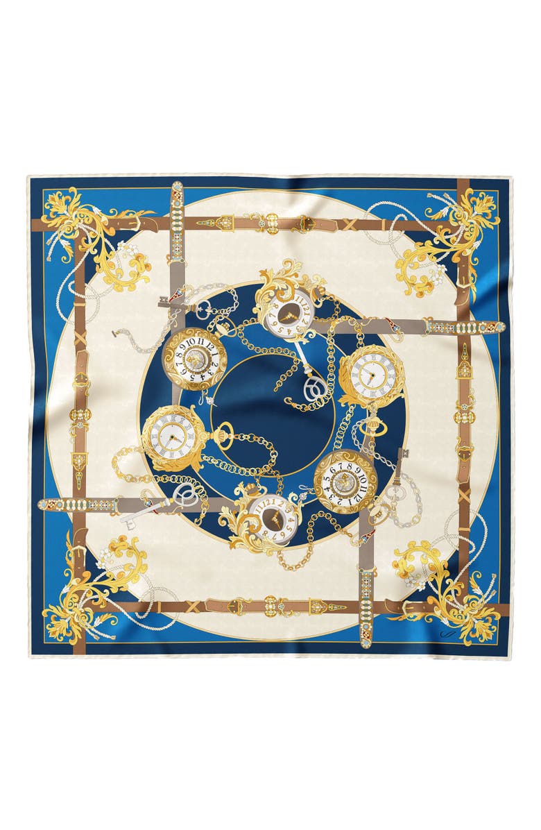 Elizabetta Moment in Time - Hand Rolled Silk Foulard for Women, Alternate, color, Blue