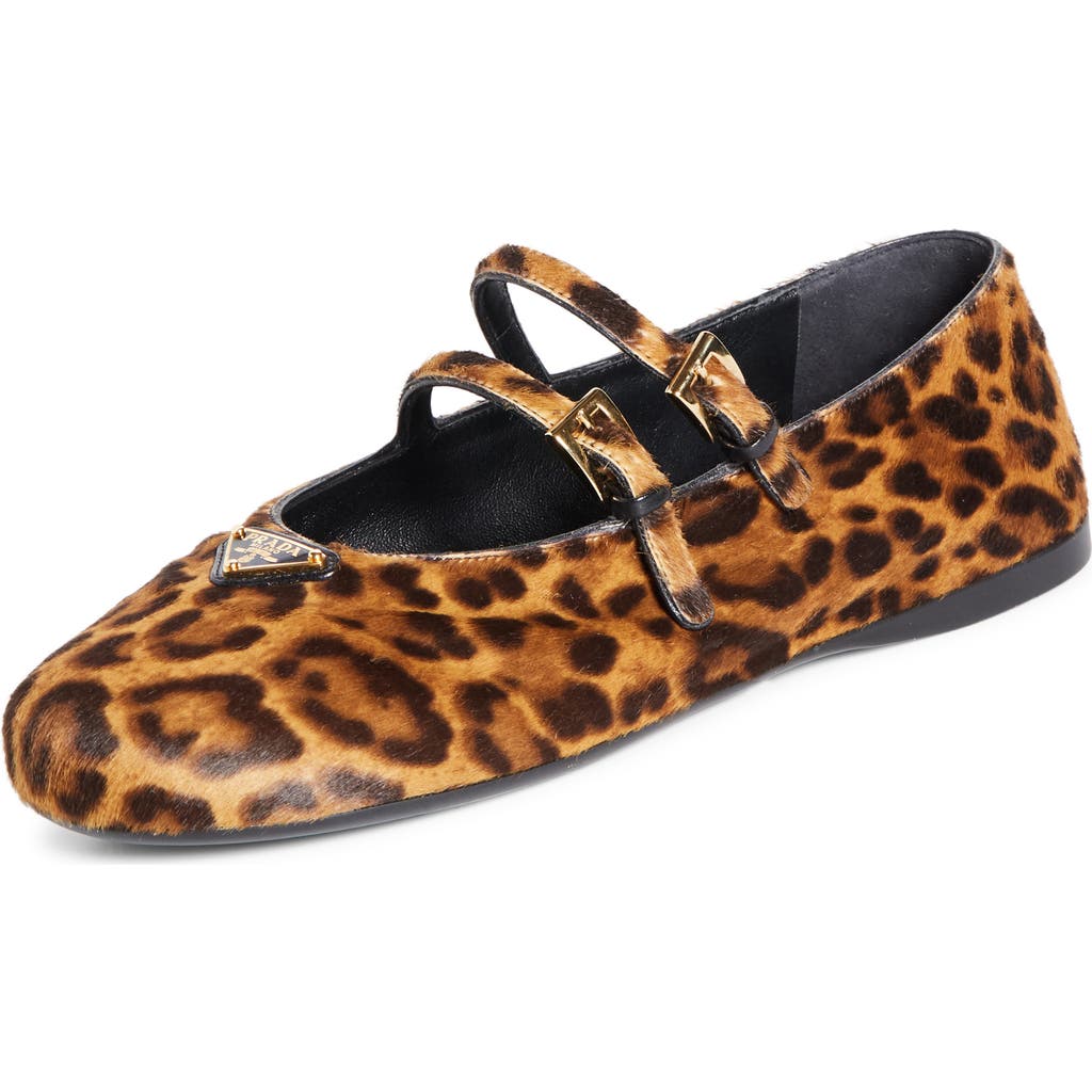 Prada Leopard Print Double Strap Ballet Flats