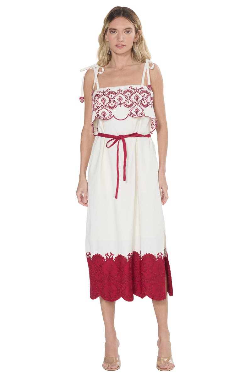 CIEBON Nina Embroidered Scallop Sundress, Alternate, color, White Multi