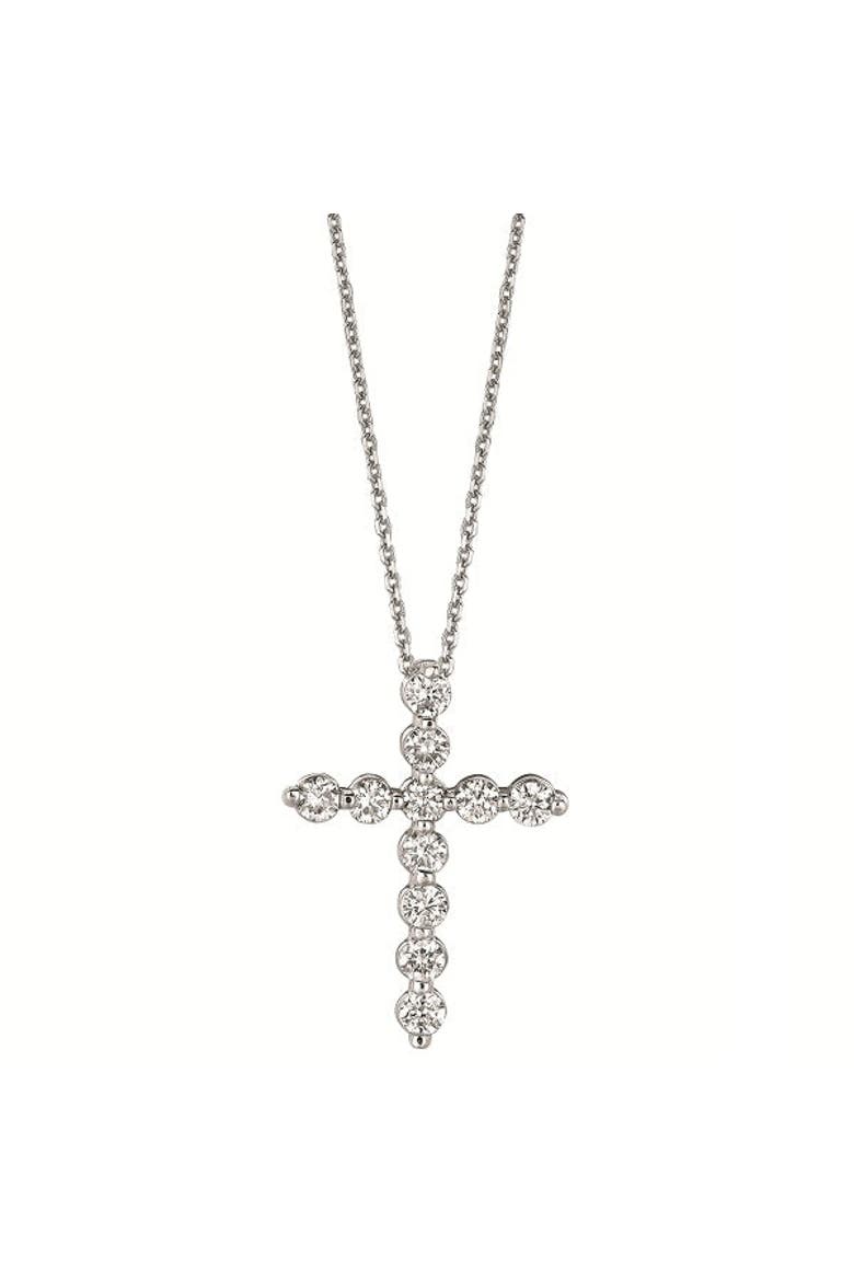 Lab Diamond Cross Pendant Necklace in 14k, Alternate, color, 1.01ct/White Gold