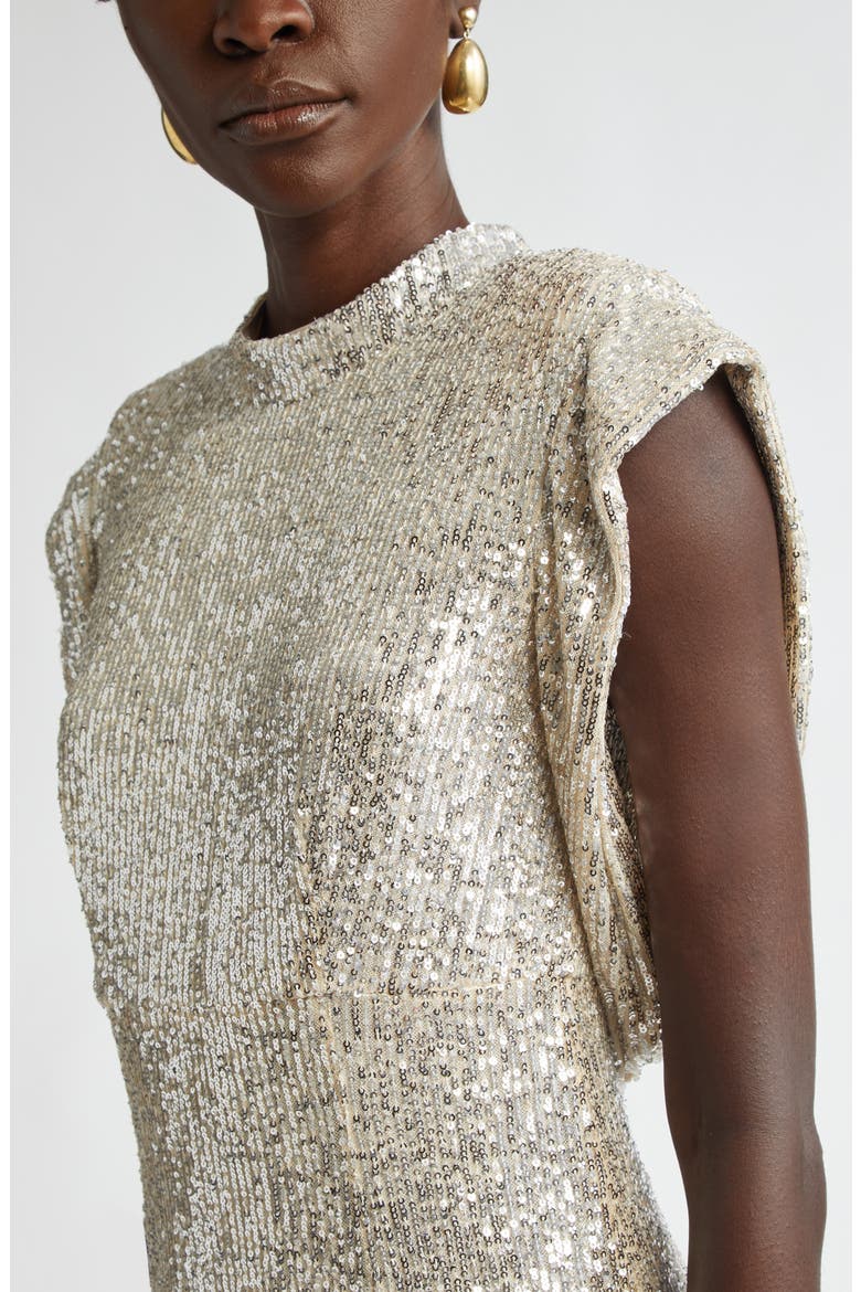 Sequin Embroidered Drape Back Gown, Alternate, color, CHAMPAGNE