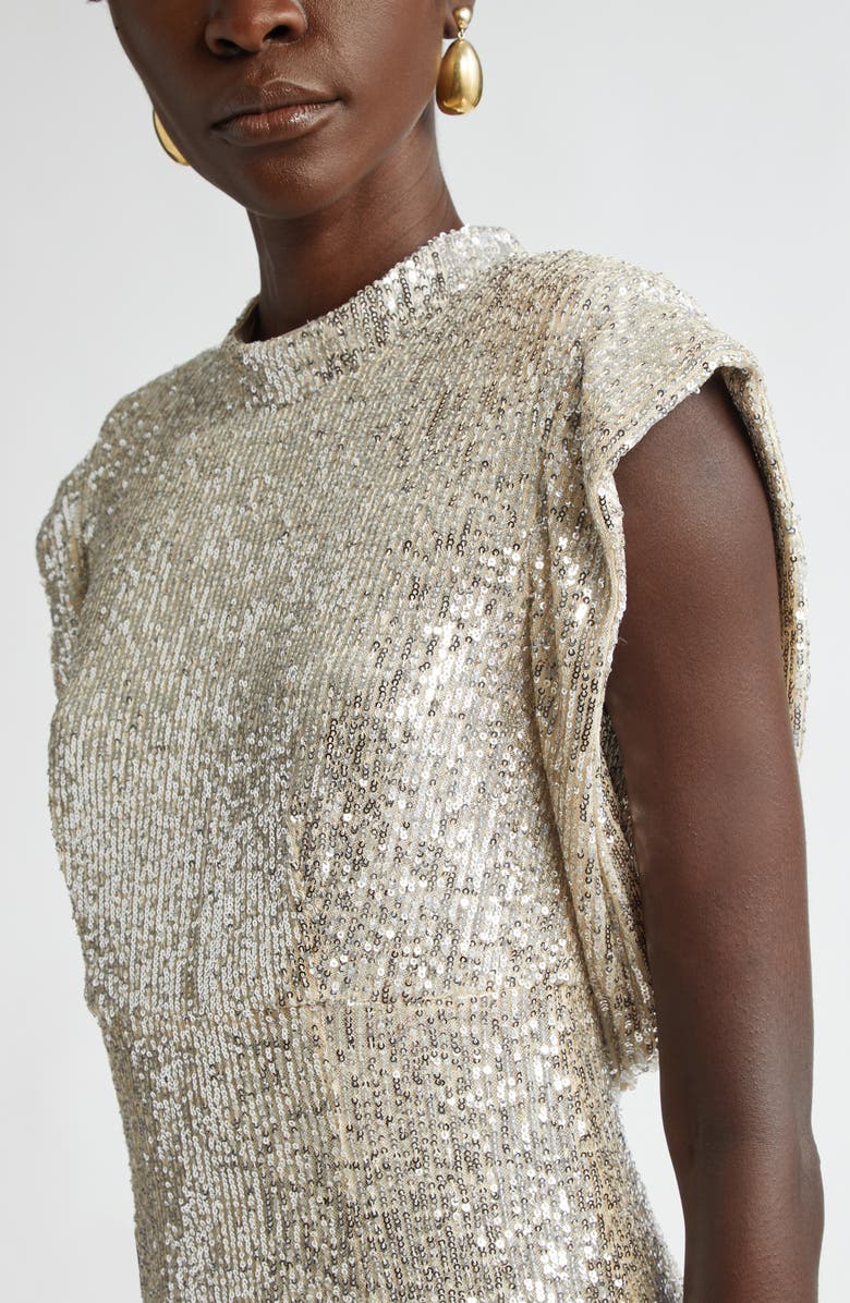 ST. JOHN Sequin Embroidered Drape Back Gown, Alternate, color, Champagne