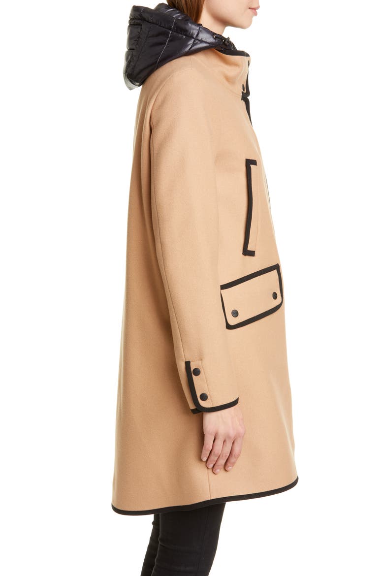 Contrast Trim A-Line Coat with Removable Windblocker, Alternate, color, CAMEL/ BLACK
