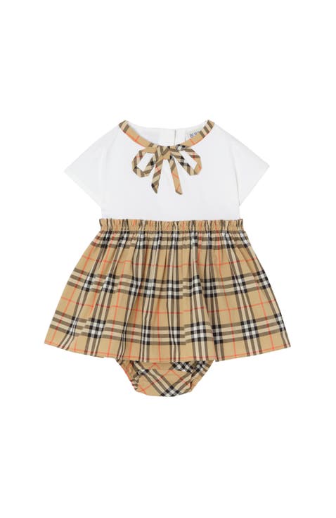 Check Bow Cotton Dress with Bloomers