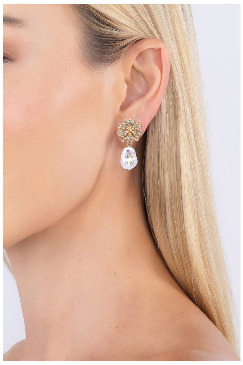 Oceane CZ & Imitation Pearl Drop Earrings, Alternate, color, GOLD