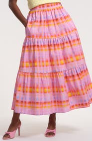 Isaac Mizrahi New York Tiered Stripe Cotton Midi Skirt