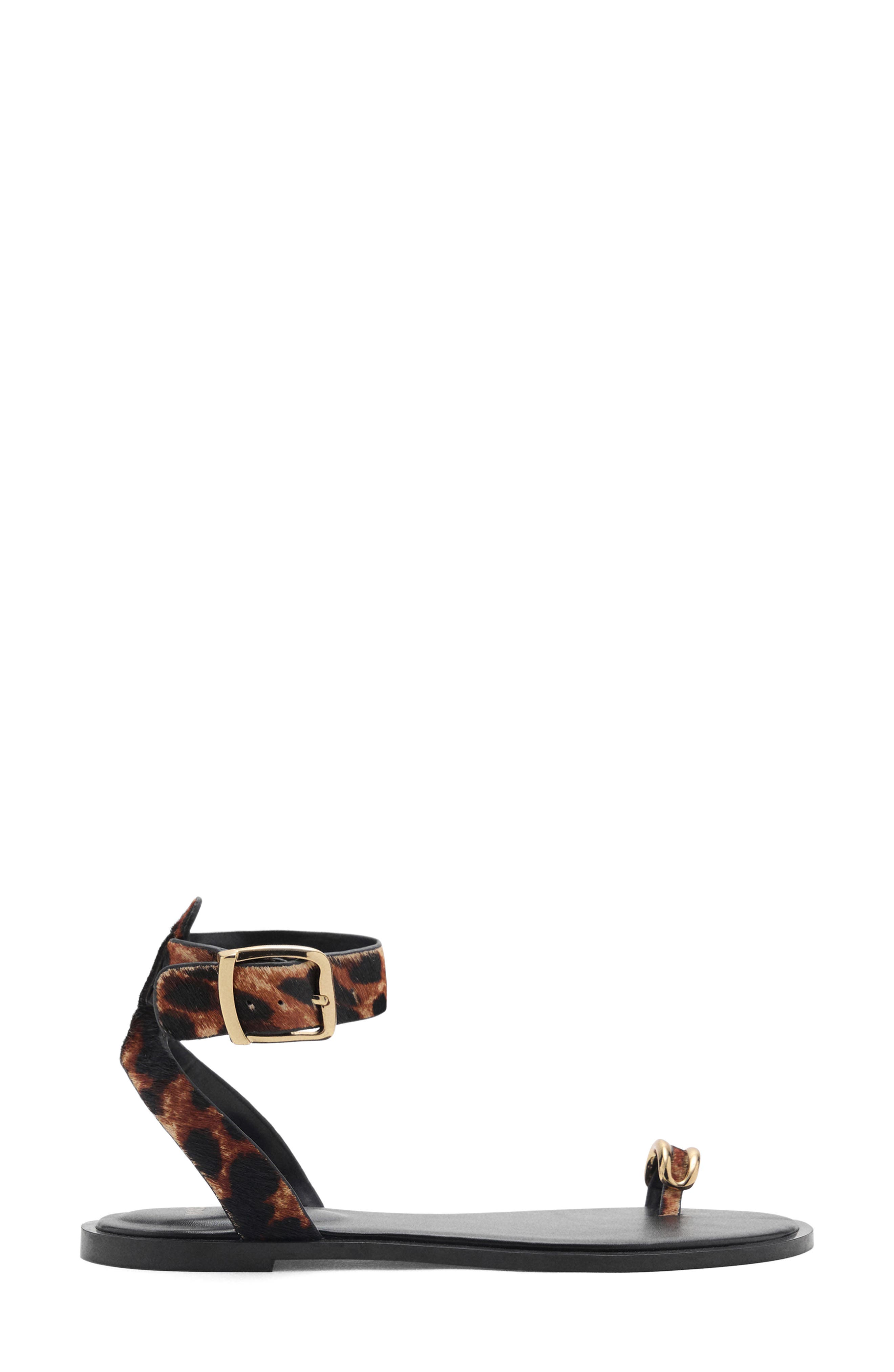 MANGO Genuine Calf Hair Ankle Strap Sandal, Alternate, color, Black