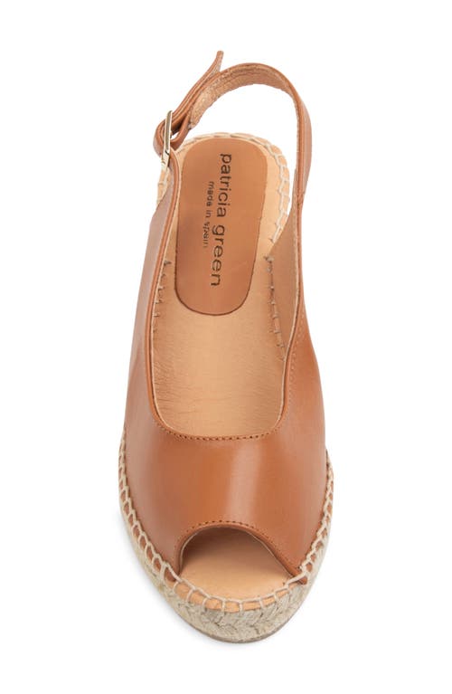 Shop Patricia Green Peyton Slingback Espadrille Peep Toe Platform Wedge Sandal In Cognac Leather
