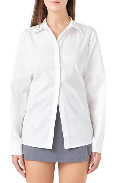 Endless Rose Elastic Back Detail Cotton Blend Button-Up Shirt