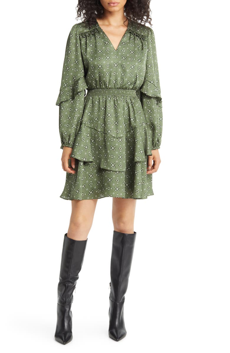 Sam Edelman Foulard Long Sleeve A-Line Minidress, Main, color,