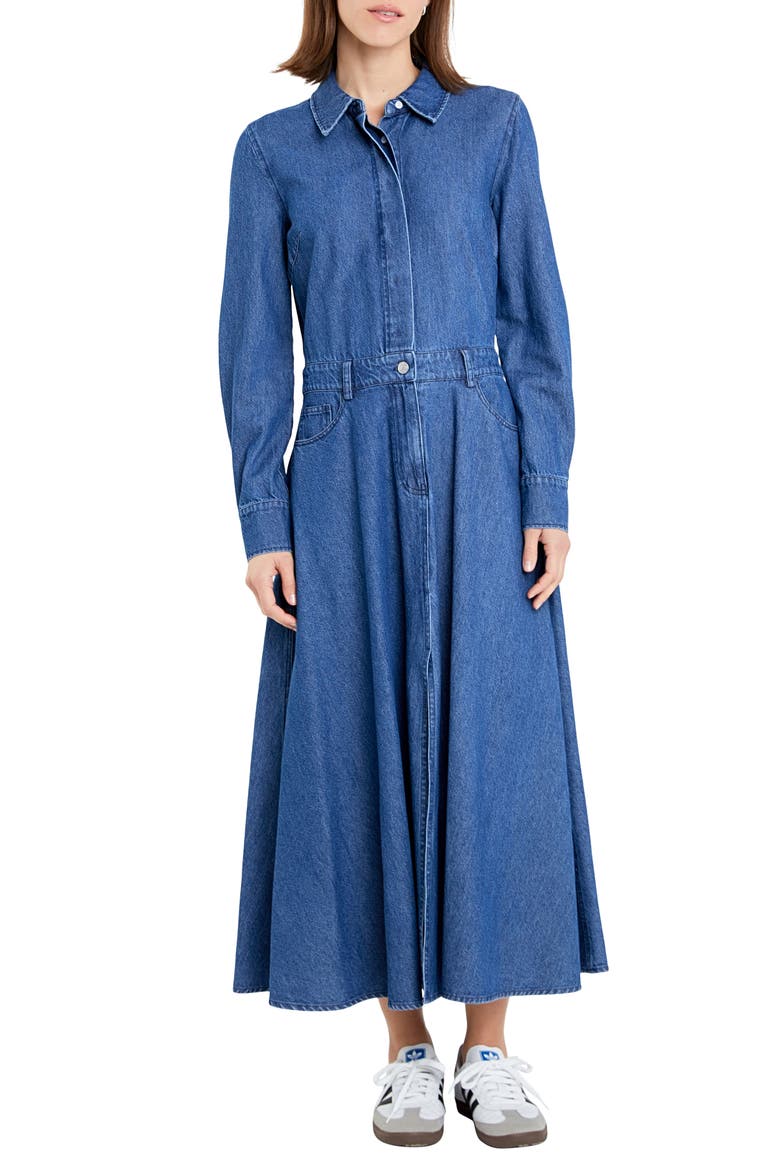 Long Sleeve Maxi Denim Shirtdress, Main, color, BLUE