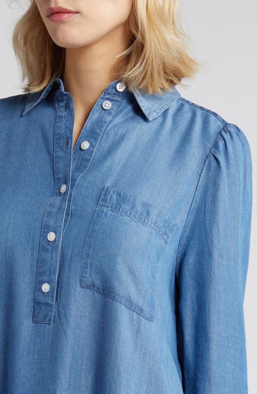 CASLON CASLON® FLOUNCE HEM LONG SLEEVE CHAMBRAY SHIRTDRESS