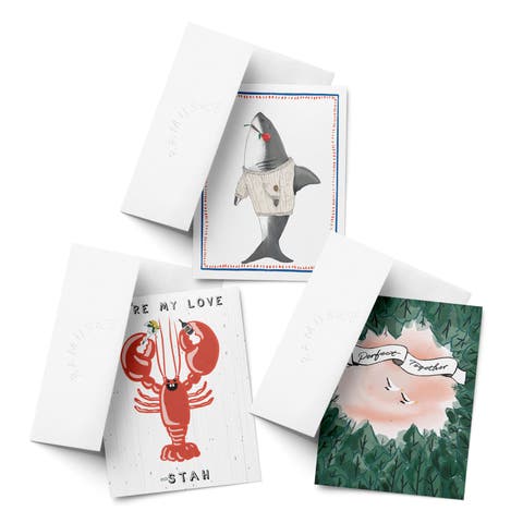 Love/Valentine's Assorted Greeting Card Pack (3ct) "Sharky Love, Lobstah, Perfect Together"