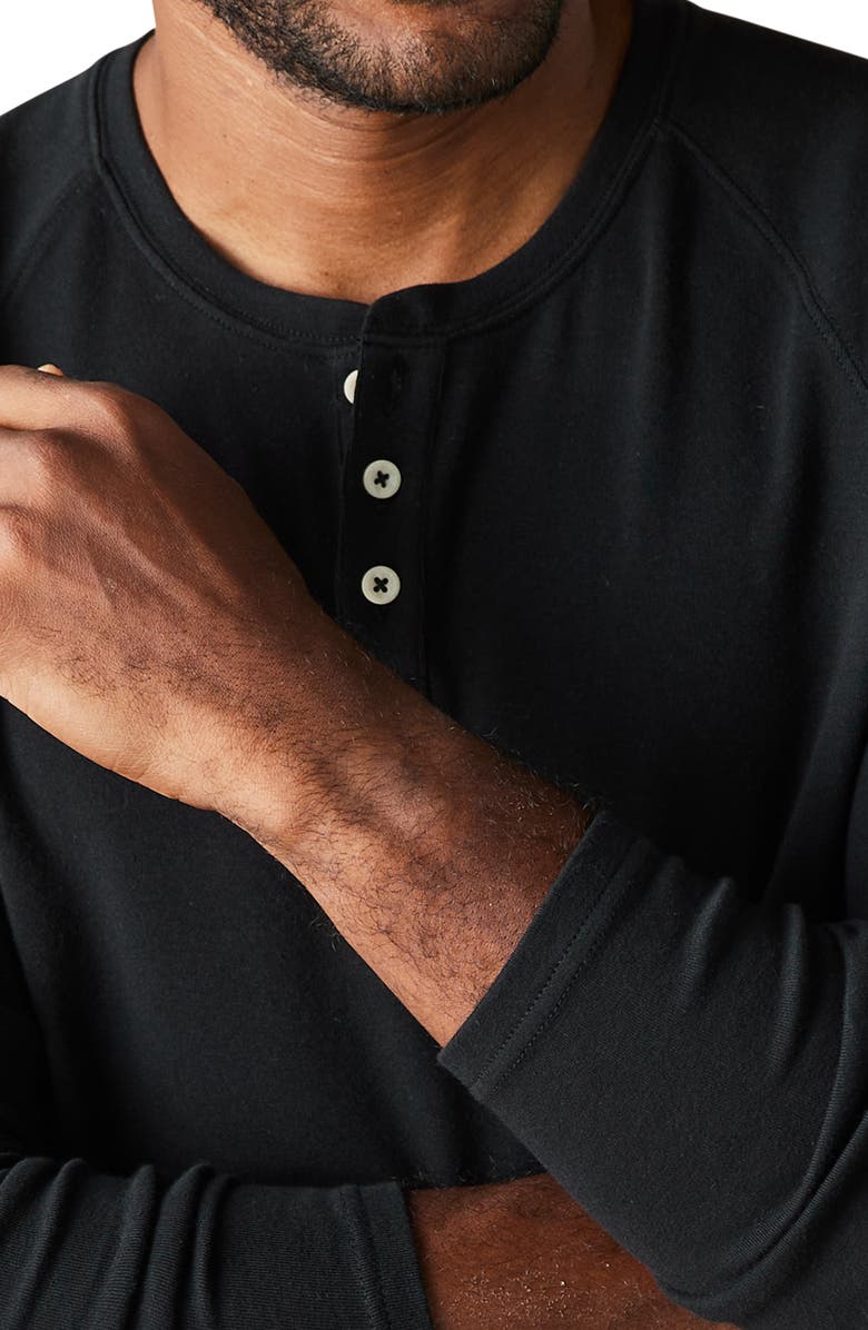 The Normal Brand Puremeso Two Button Henley, Alternate, color, Black