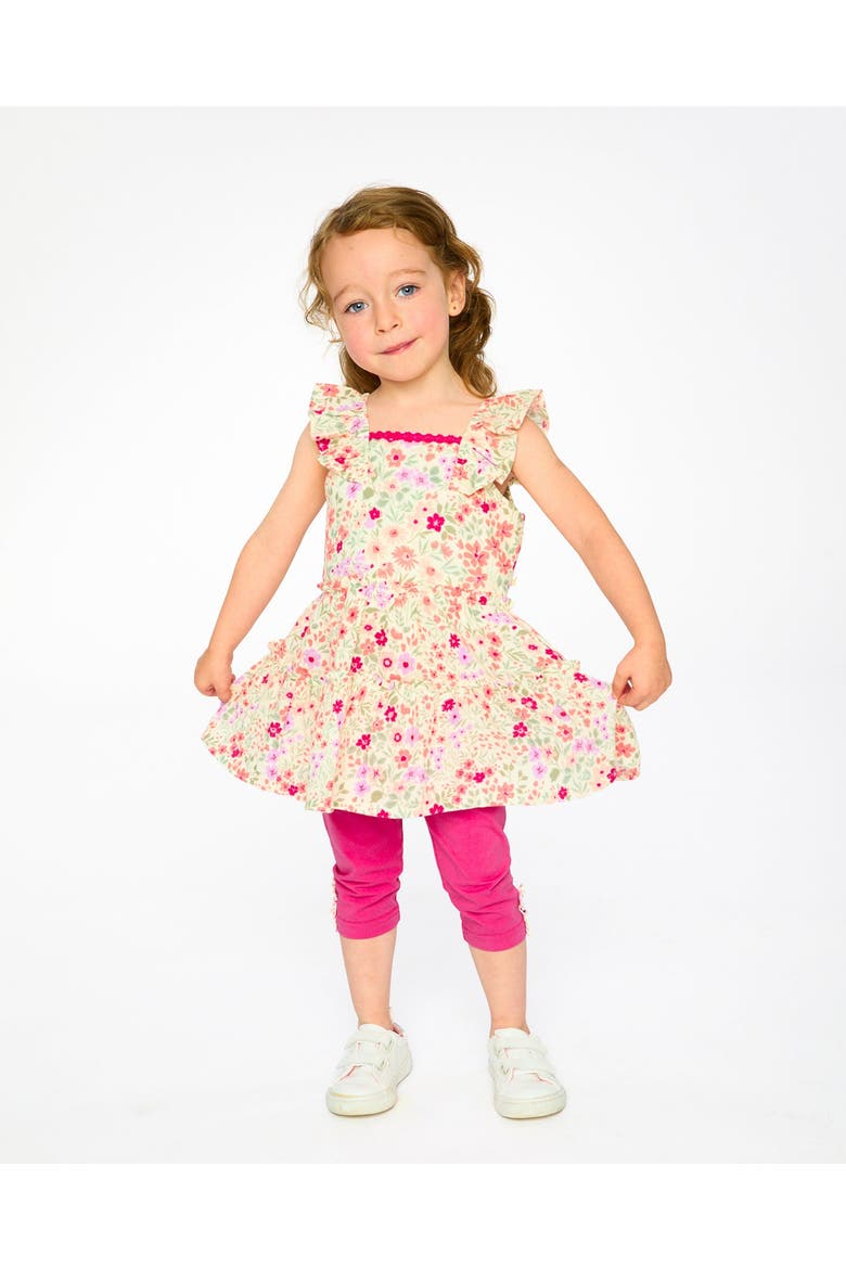 Tunic and Organic Cotton Flowers Capri Set, Alternate, color, Off White Print Flowers & Pink
