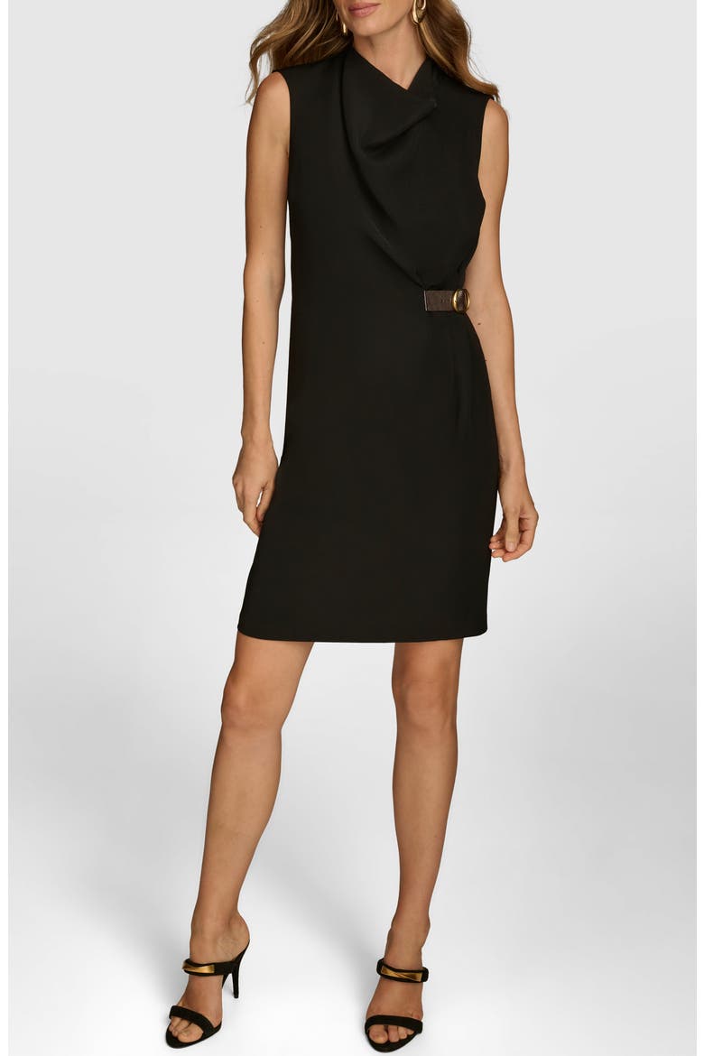 Side Belt Detail Sheath Dress, Main, color, BLACK