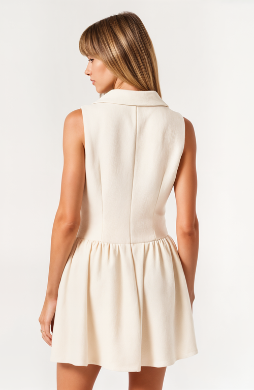 Modenaire Sleeveless Blazer Dress With Double-breasted Design And Flared Hem In Cream