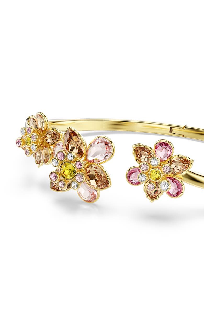 Swarovski Idyllia Crystal Flower Open Bangle Bracelet, Alternate, color, Gold/ Multi