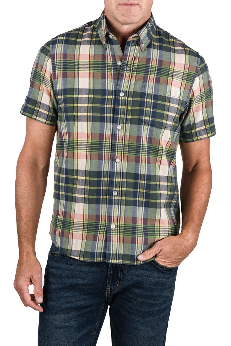 Plaid Short Sleeve Button-Down Shirt, Main, color, GREENWICH PLAID