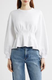 THE GREAT. The Slouchy Cotton Corset Peplum Sweatshirt