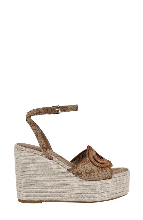 Shop Guess Tanveey Ankle Strap Espadrille Platform Wedge Sandal In Medium Brown