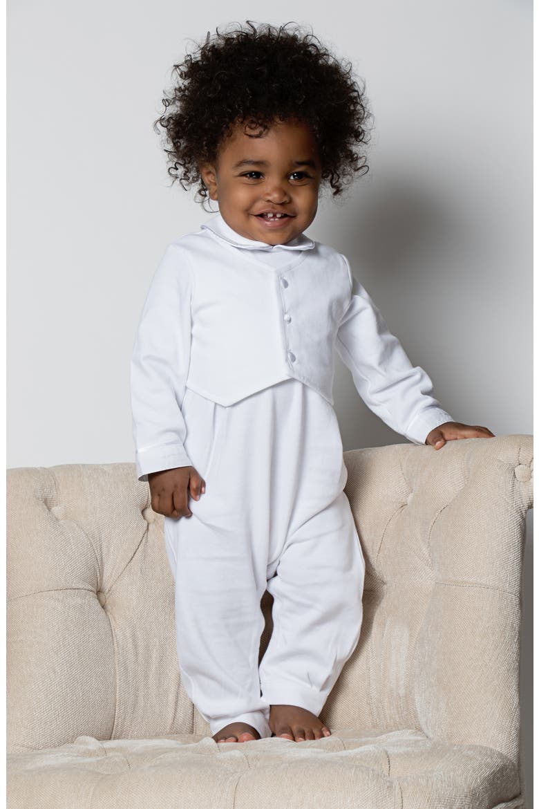 Elegant Christening Romper & Newsboy Cap Set, Alternate, color, WHITE