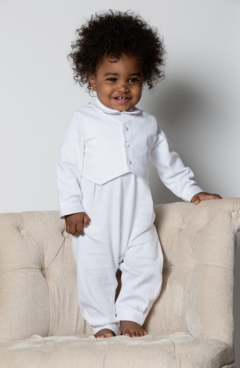 Carriage Boutique Elegant Christening Romper & Newsboy Cap Set, Alternate, color, White