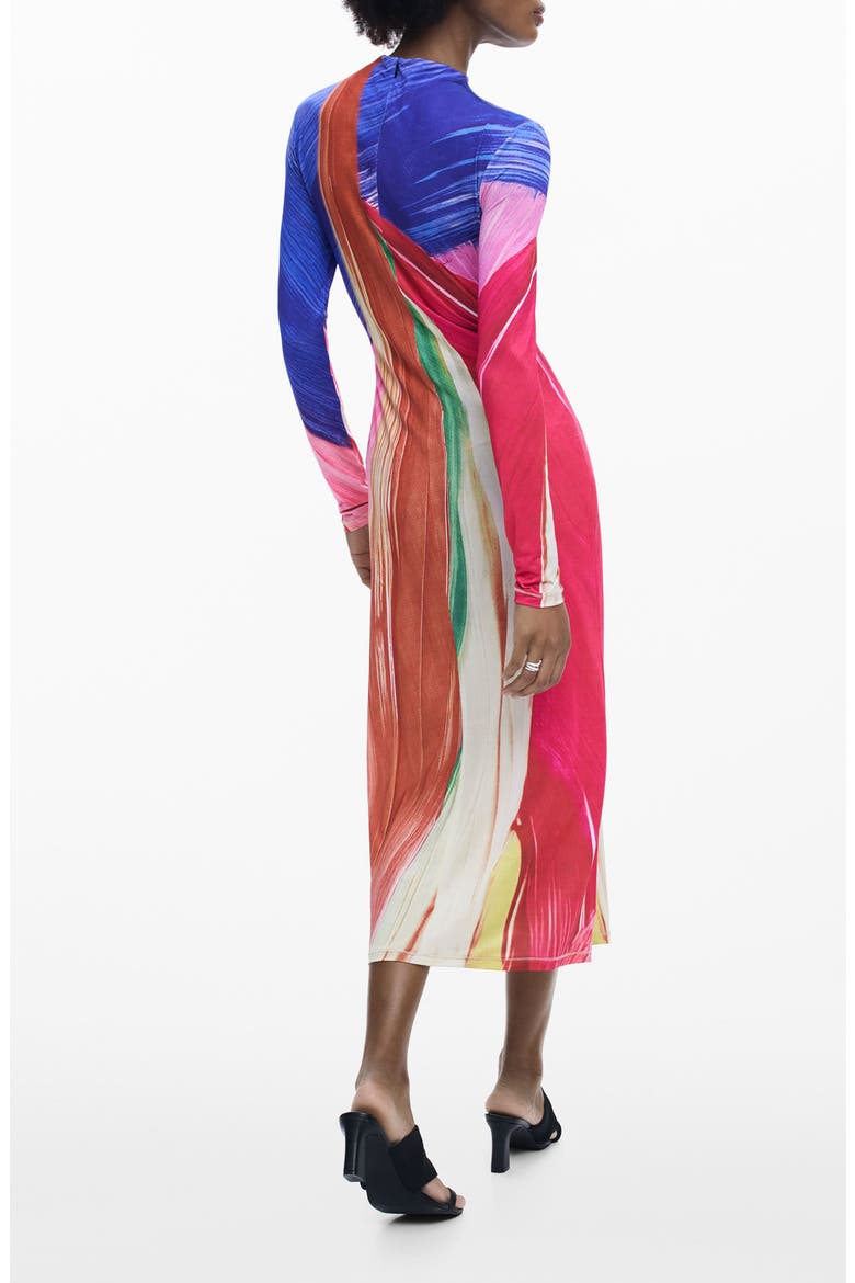 Mock Neck Long Sleeve Midi Dress, Alternate, color, PINK MULTI