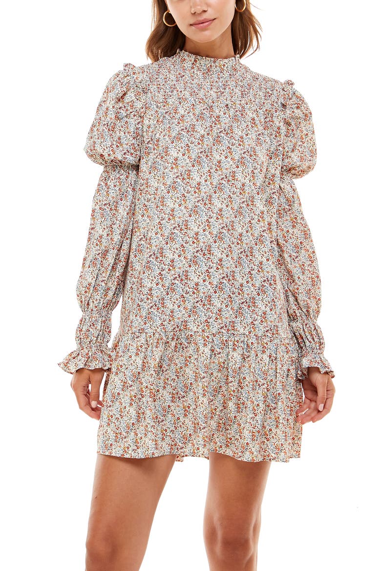 Rovigo Floral Long Sleeve Minidress, Alternate, color, IVORY DITSY