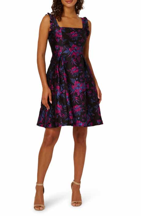 Adrianna Papell Floral Ruffle Jacquard Cocktail Dress