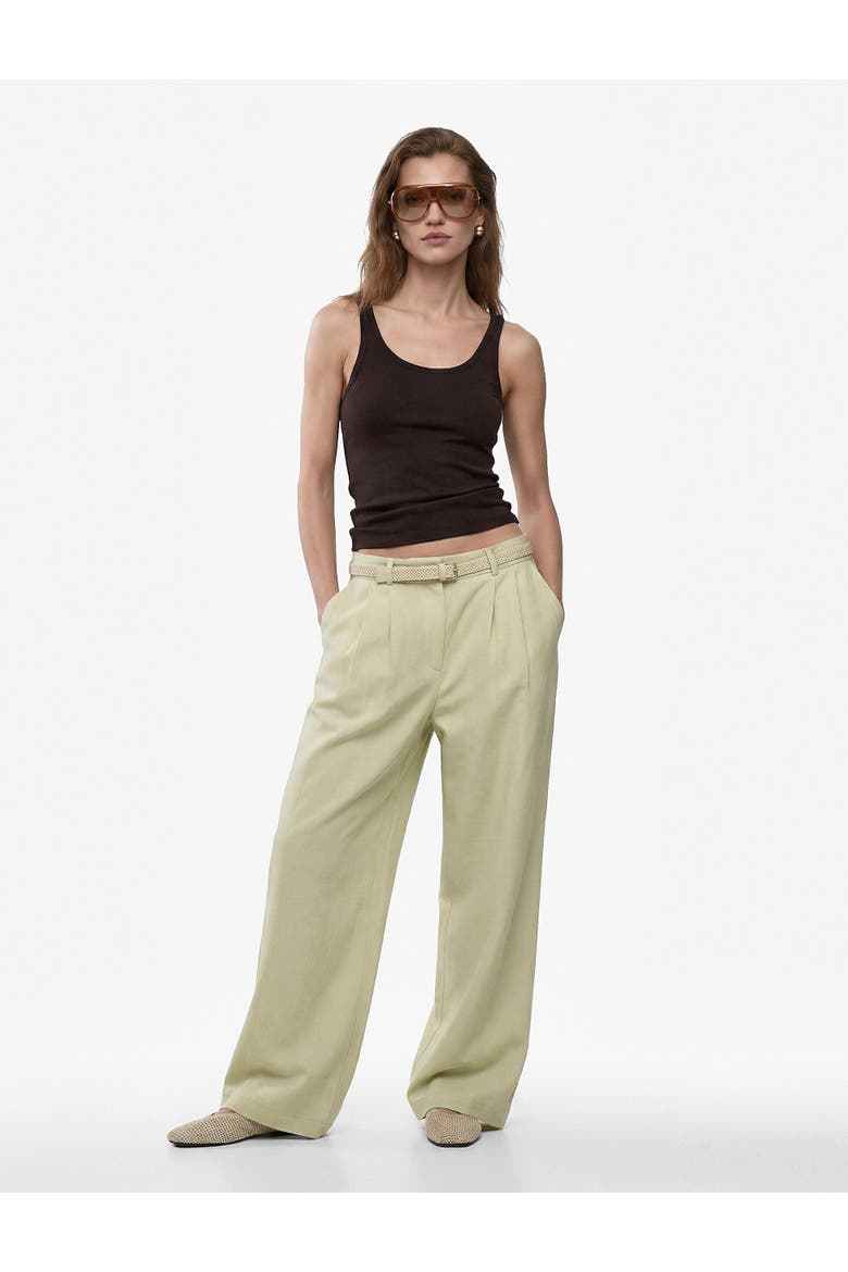 Belted Linen Wide Leg Trousers, Main, color, SAGE