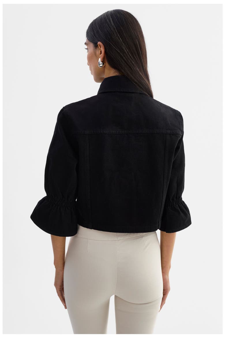 Carolina D | Denim Ruffle Sleeve Jacket, Alternate, color, Black