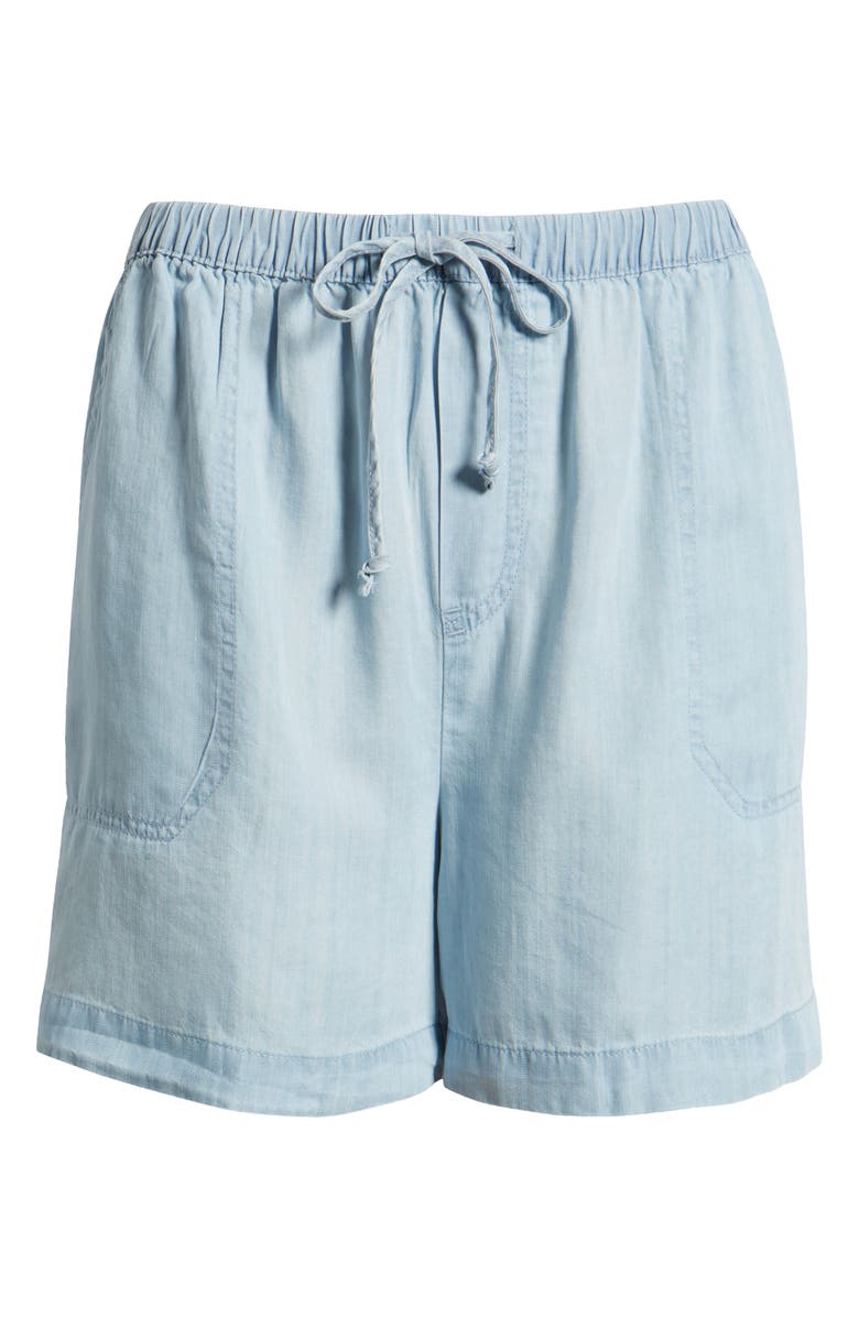 beachlunchlounge Yoko Tie Waist Chambray Shorts, Alternate, color, Bleach Wash