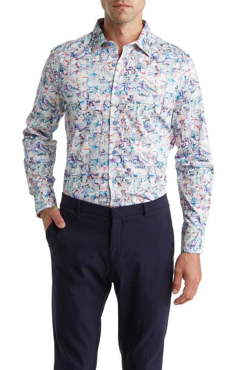 Robert Graham Acker Abstract Print Cotton Button-Up Shirt, Main, color, 