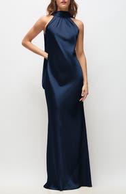 After Six Anais Scarf Neck Satin Charmeuse Gown