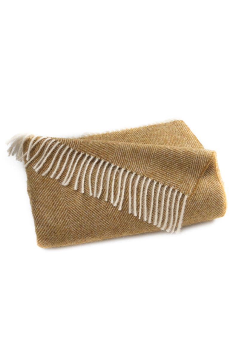 Prince of Scots Southampton Home Shetland Lambswool Herringbone Throw, Main, color, Gold