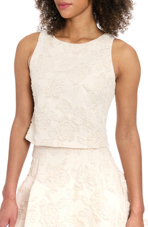 Floral Sleeveless Jacquard Crop Top