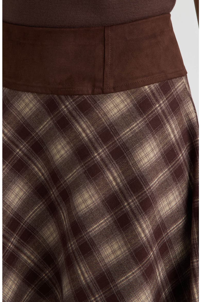 Plaid Handkerchief Hem Midi Skirt, Alternate, color, BROWN PLAID