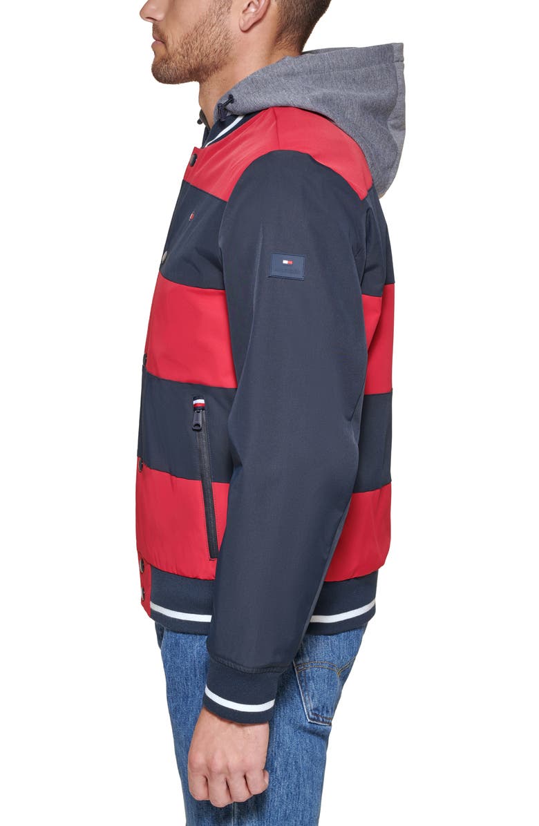Tommy Hilfiger Hooded Bomber Jacket, Alternate, color, Navy/ Red