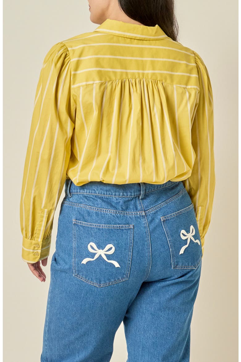 Striped Stretch Cotton Shirt, Alternate, color, MUSTARD