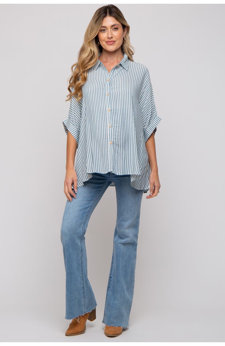 PinkBlush Striped Button Up Dolman Top, Alternate, color, Teal